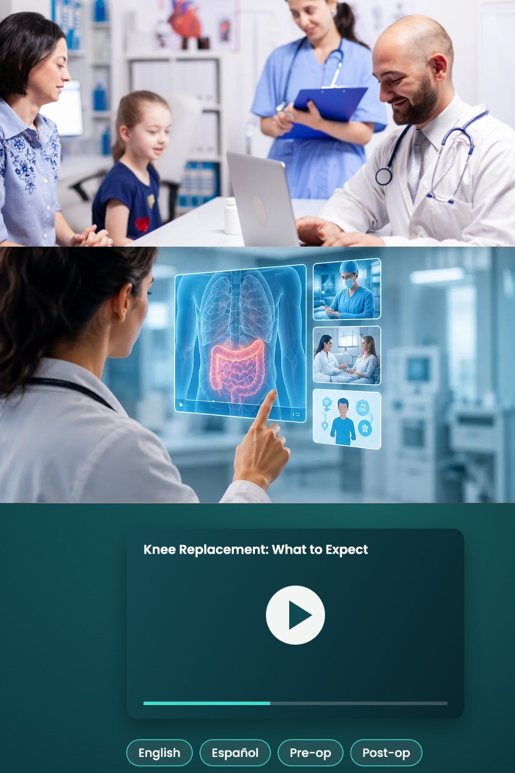 AI patient education videos for healthcare practices: care team consult, interactive anatomy explainer and bilingual pre-op video
