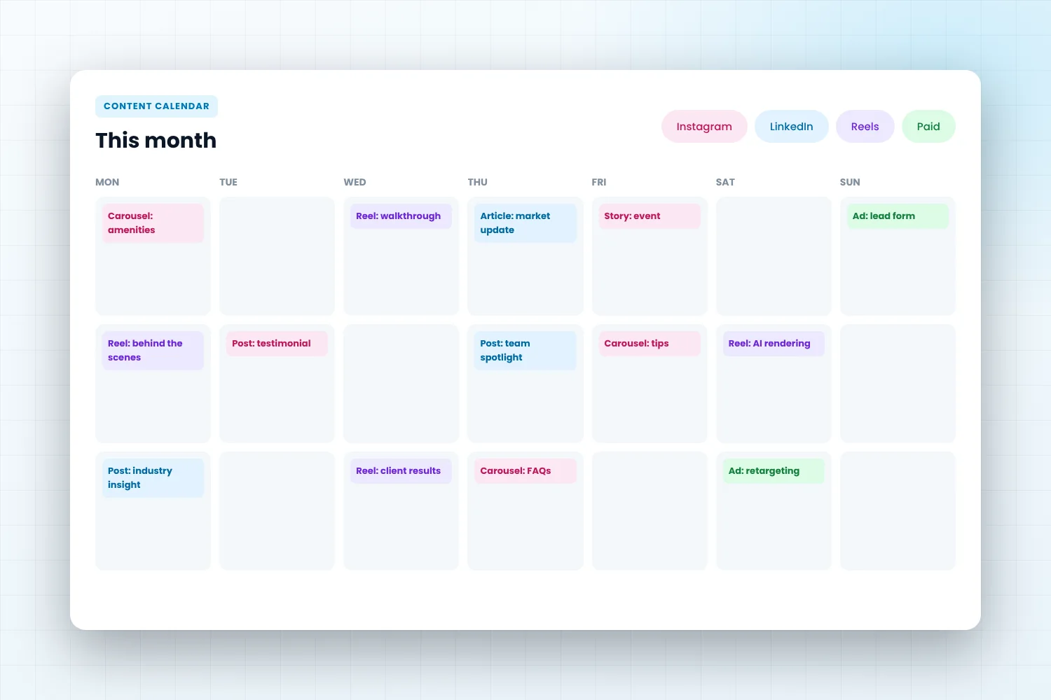 Monthly social media content calendar