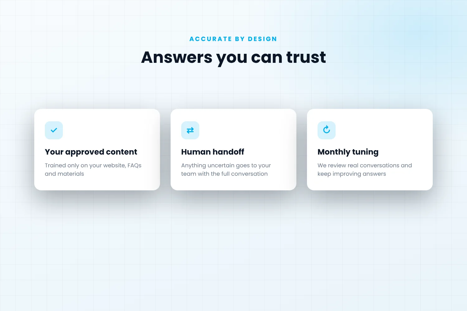 AI chatbot guardrails: approved content, human handoff and monthly tuning
