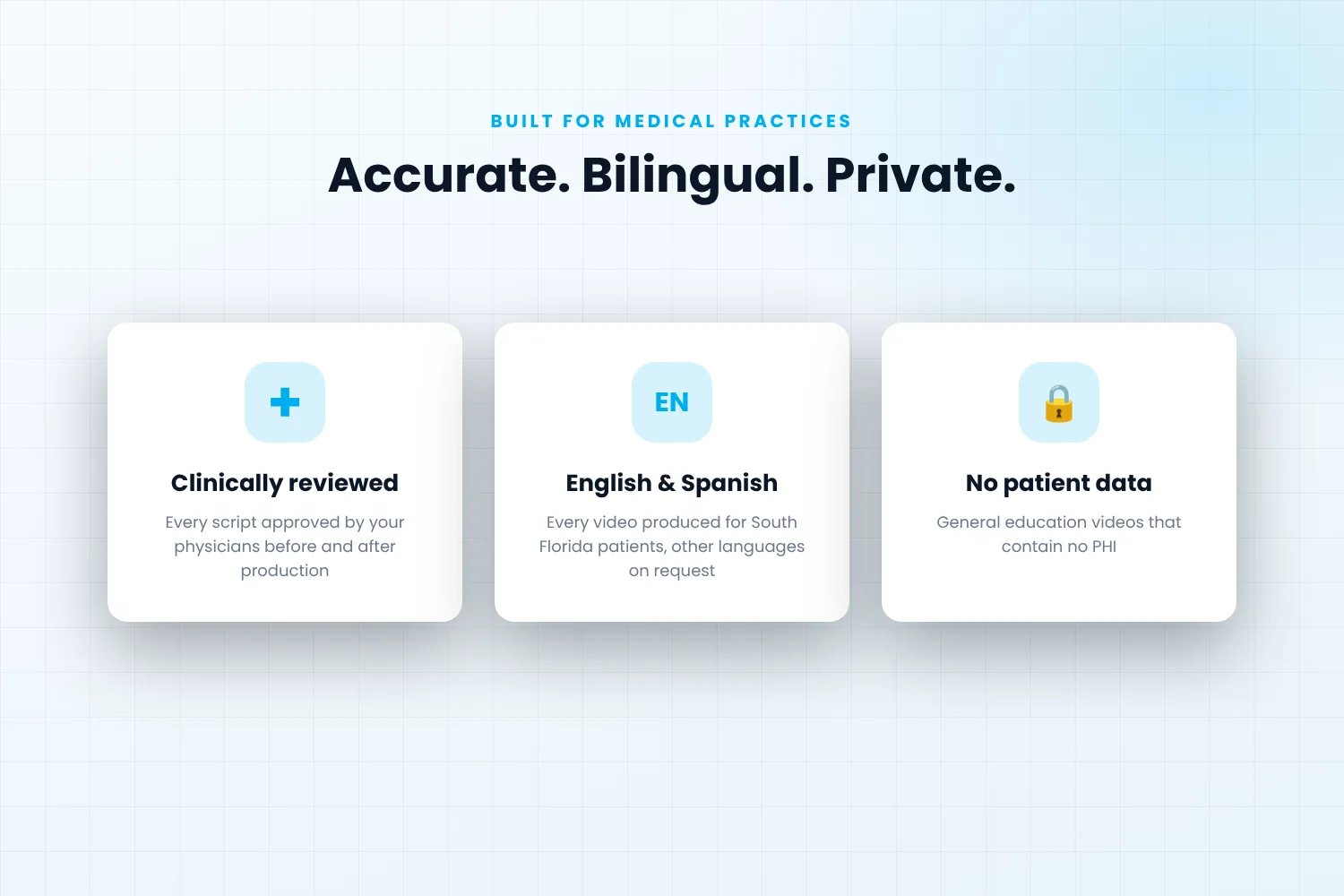 Clinically reviewed, bilingual patient education videos with no patient data