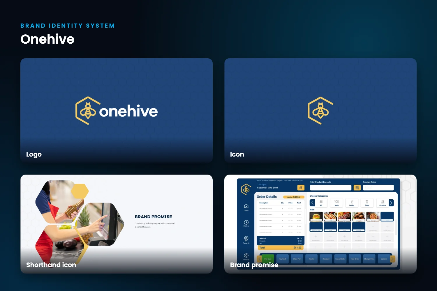 Onehive brand identity system by Creative Mindworks: logo, icon and brand promise