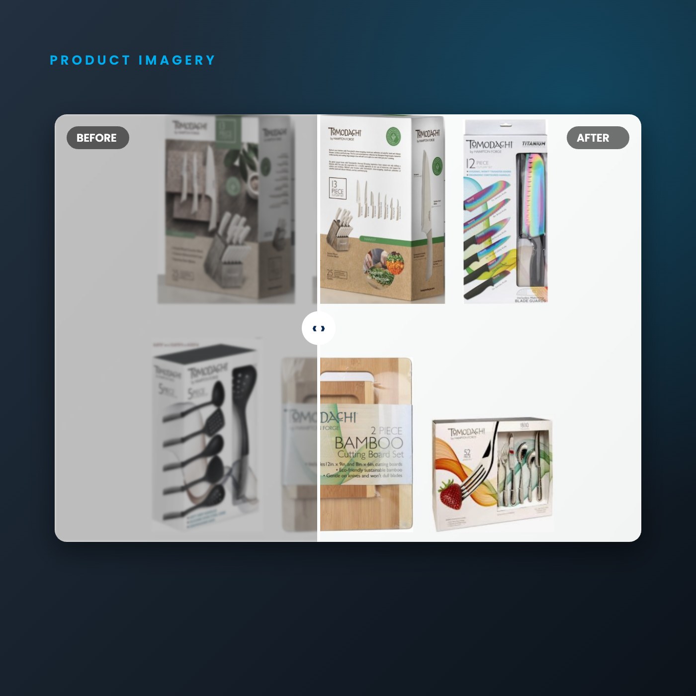 Before and after AI enhancement of product packaging photos