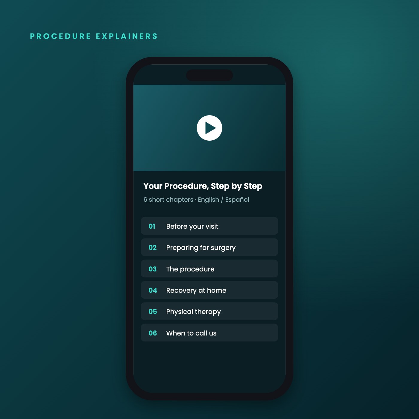 Procedure explainer video chapters on a phone