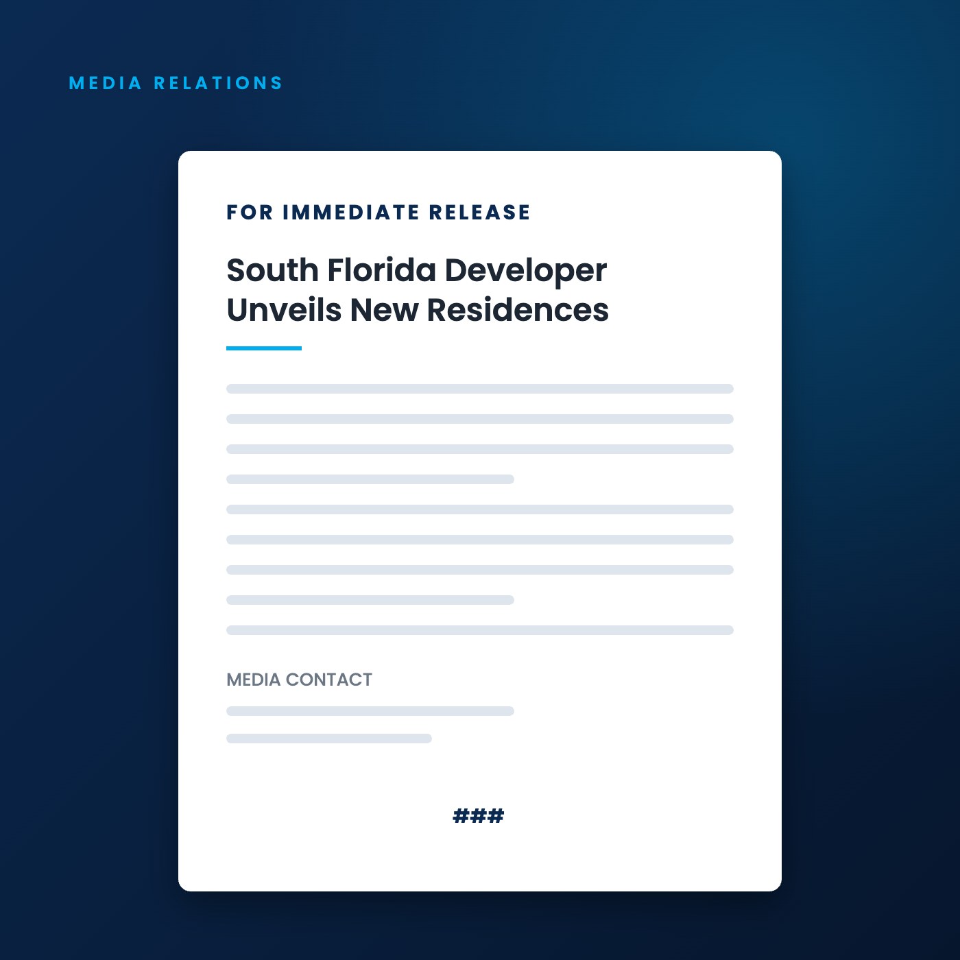 Press release for a South Florida development