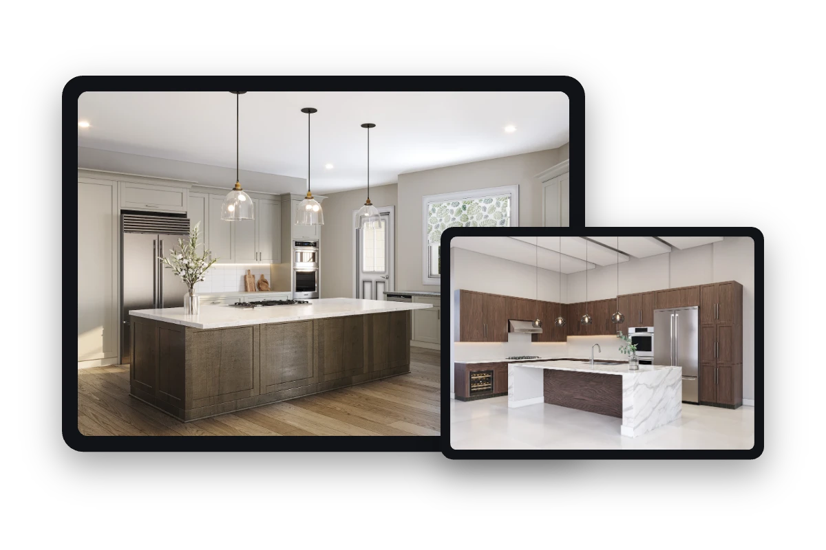 Photoreal kitchen renderings on tablets