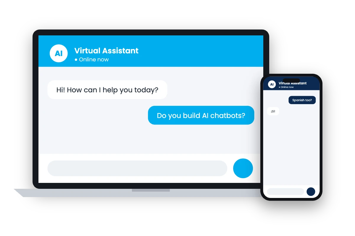 AI chatbot conversation on laptop and phone
