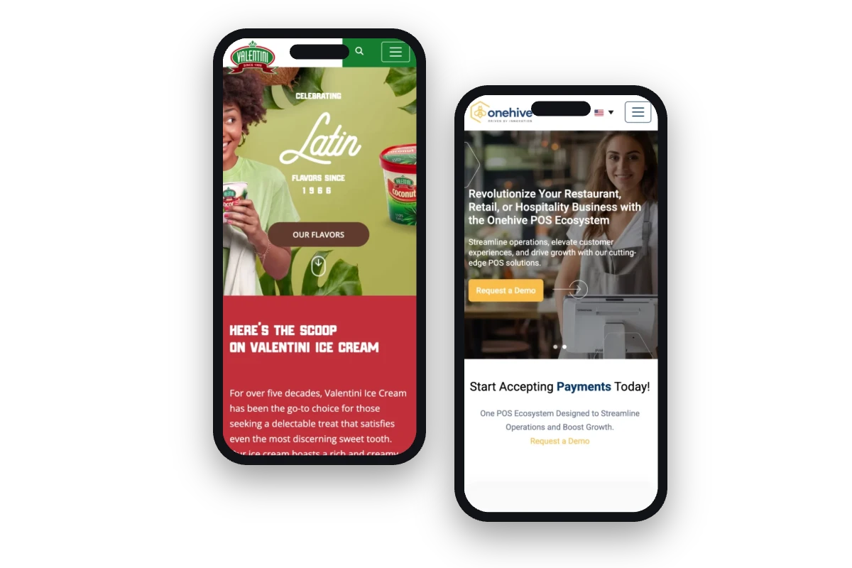Mobile app and website screens on two phones