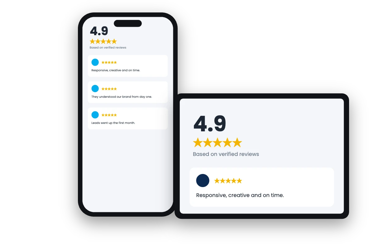 Online reviews dashboard on phone and tablet