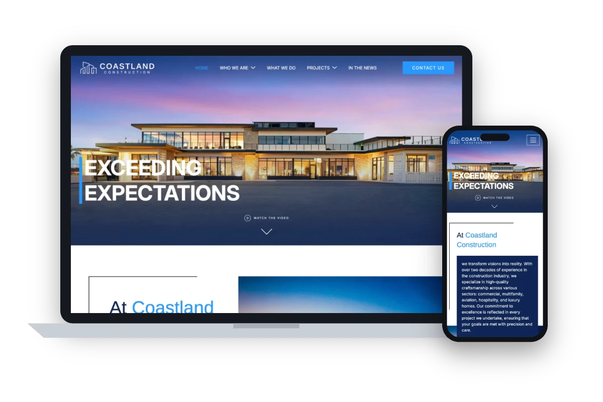 Coastland Construction website on laptop and phone