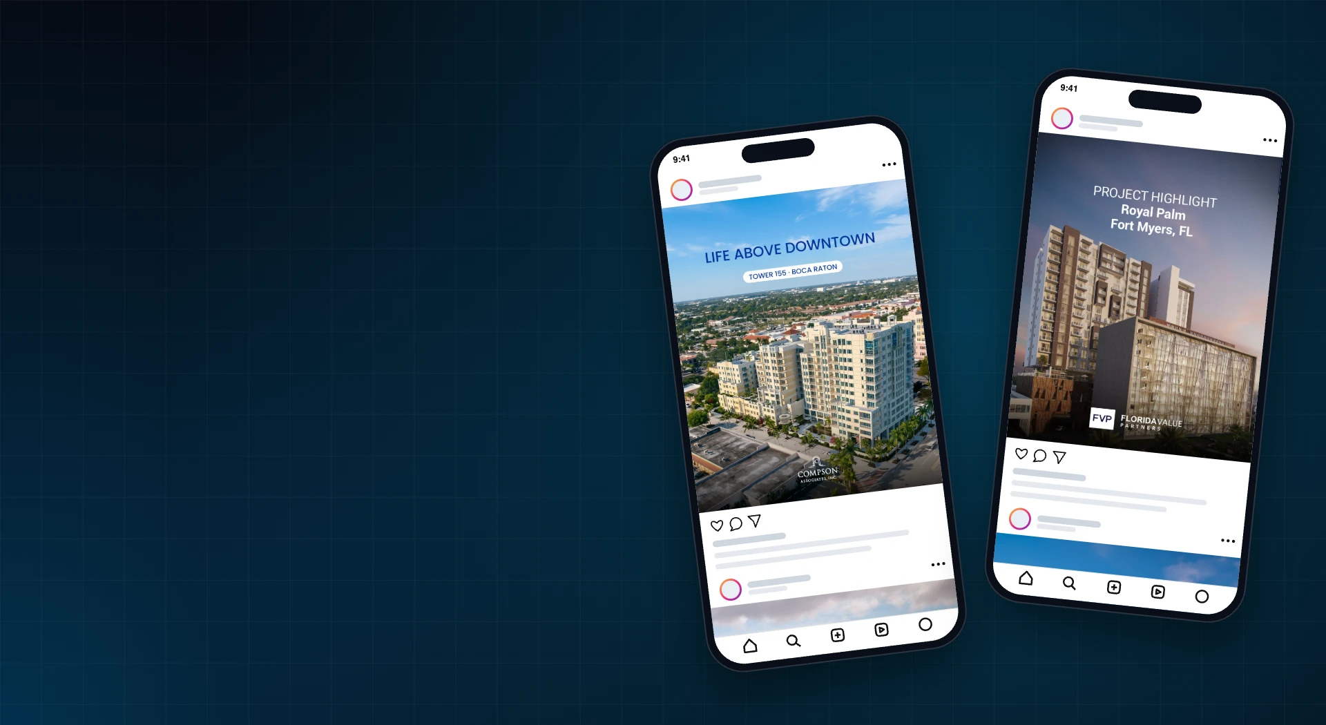 Branded social media posts shown on smartphones