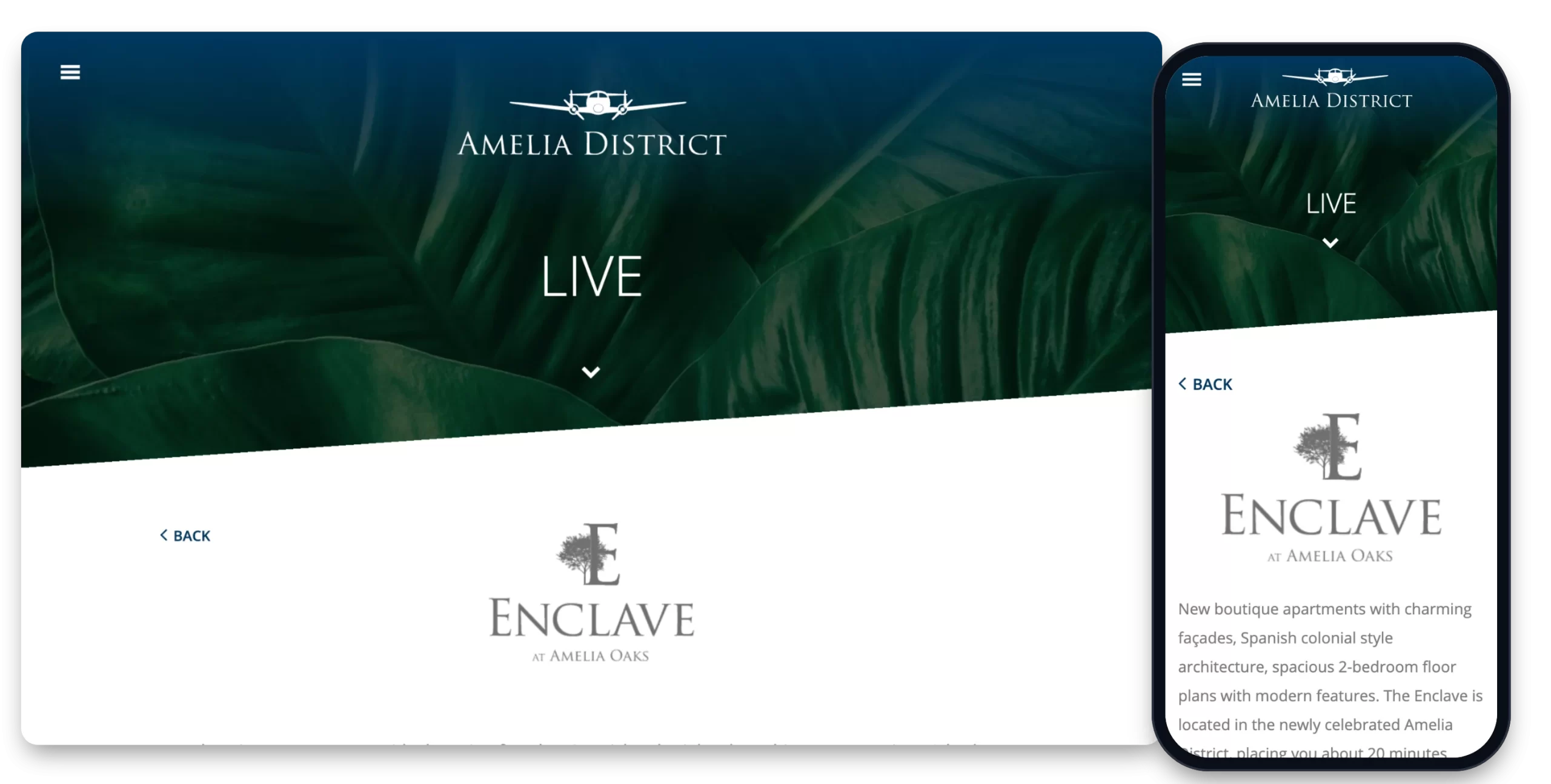 Enclave at Amelia website shown on desktop and mobile, designed and developed by Creative Mindworks