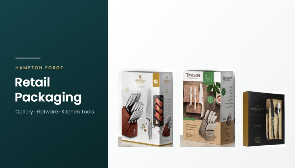 Hampton Forge retail packaging design for cutlery and flatware
