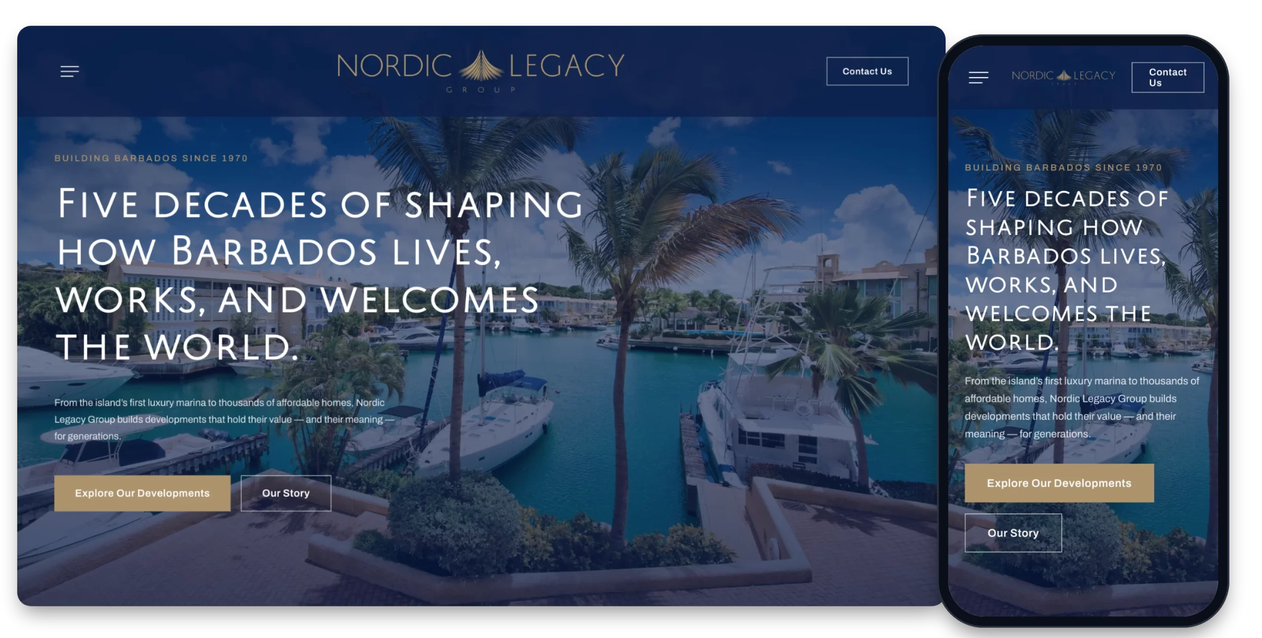Nordic Legacy Group website shown on desktop and mobile, designed and developed by Creative Mindworks