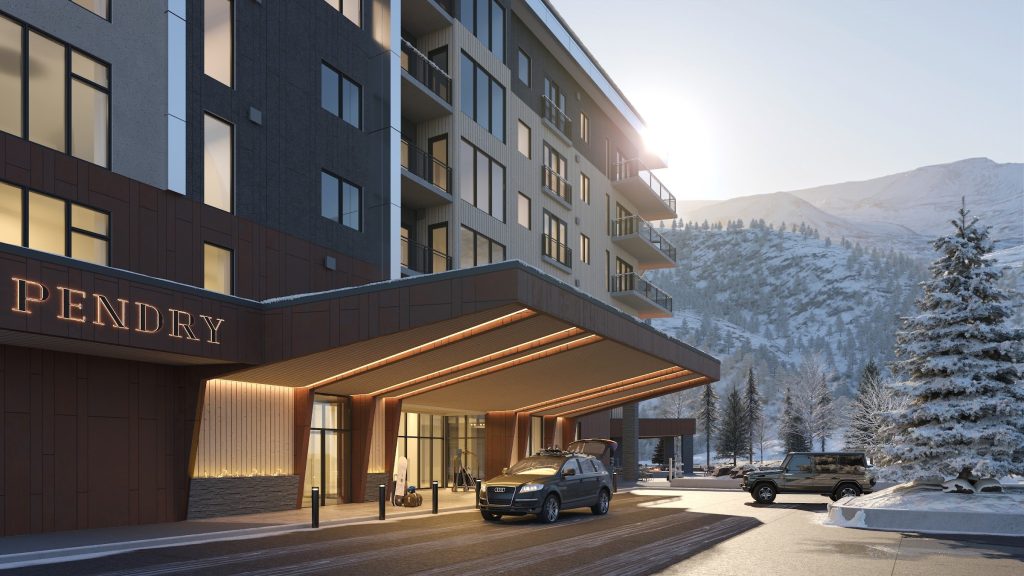 Exterior 3D rendering of a residential building porte-cochere arrival