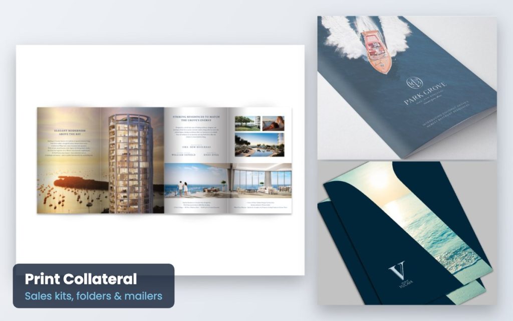 Park Grove print collateral sales kit with brochure and folders