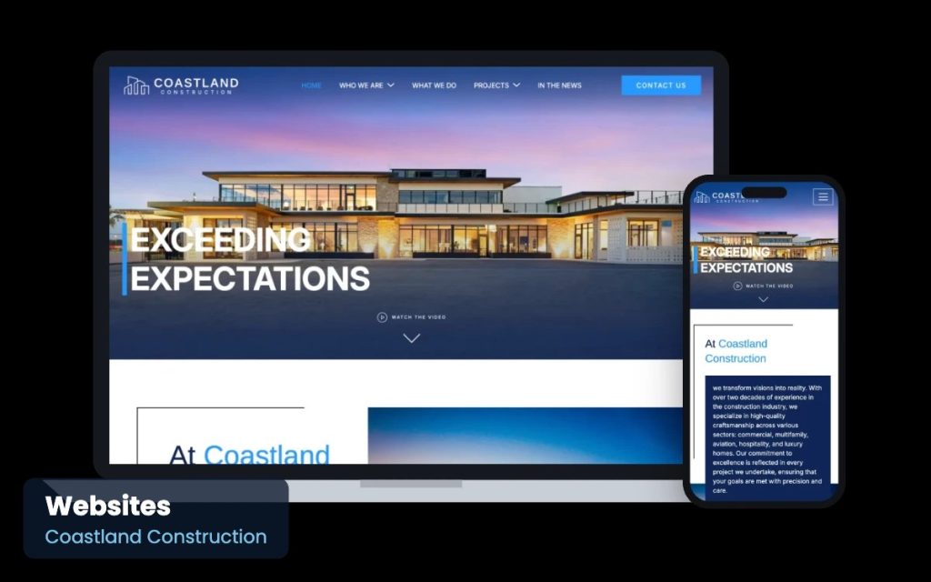 Coastland Construction website design on laptop and mobile